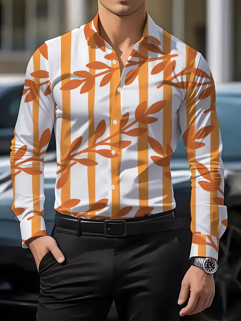 New Light Luxury Yellow Rose Flower Men's Long Sleeve Shirt Black Bottom Slimming Collar Party Shirt
