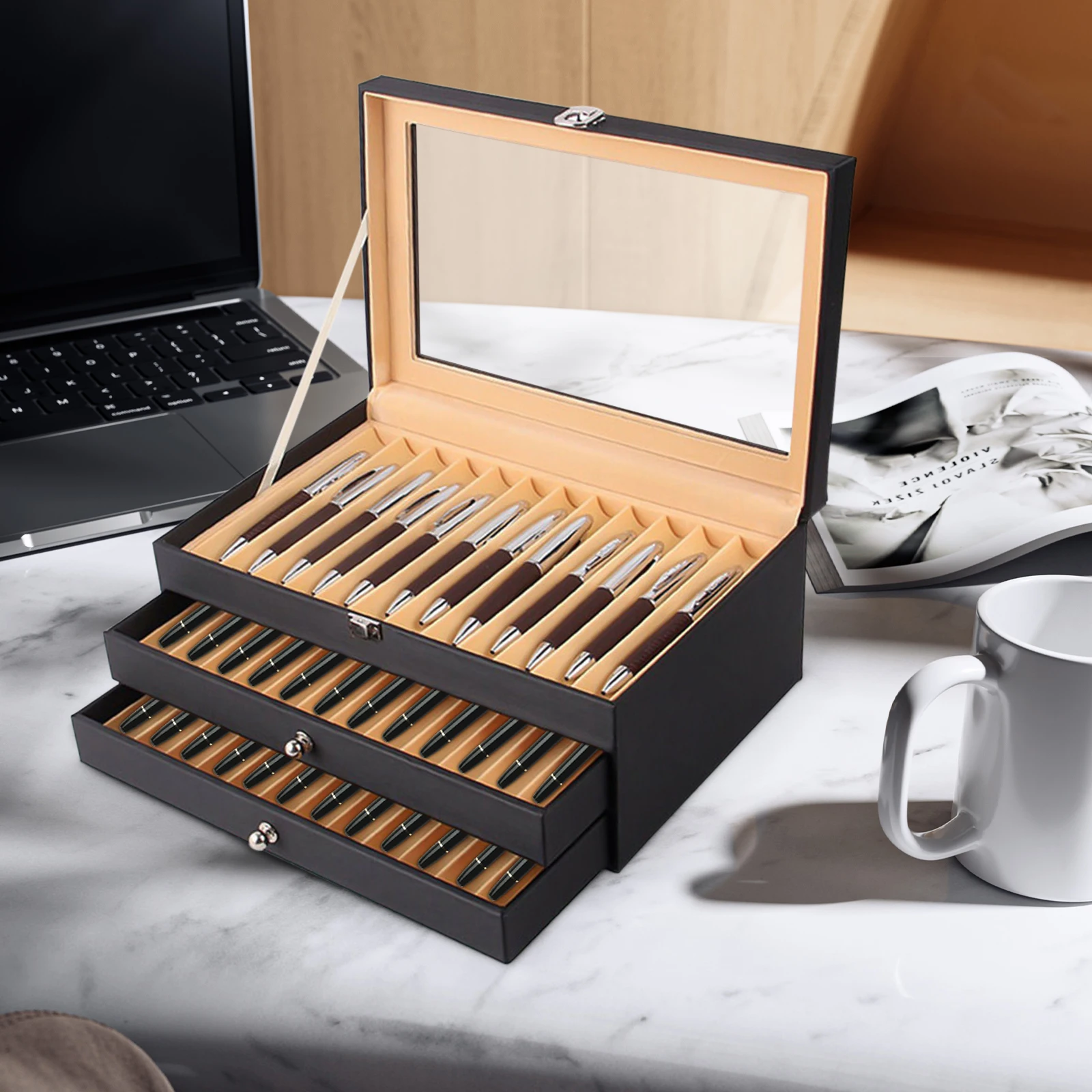 

Fountain Pen Display Case Luxury 36 Slot Holder Leather Storage Collector Organizer Box Collection Container