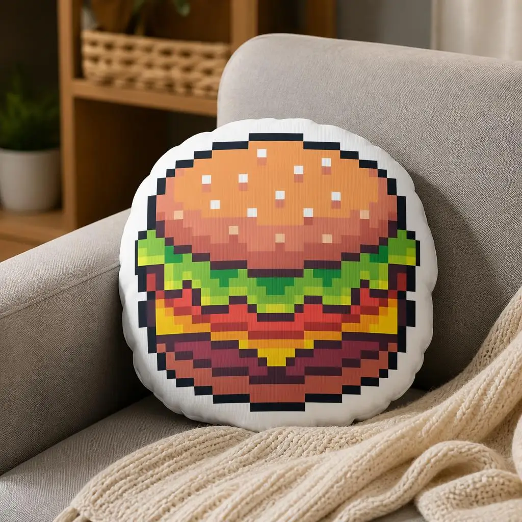 Pixely Burger Plush Pillow Cushion Irregular Stuffed Throw Pillow Home Decor Gift Sofa Bed Couch