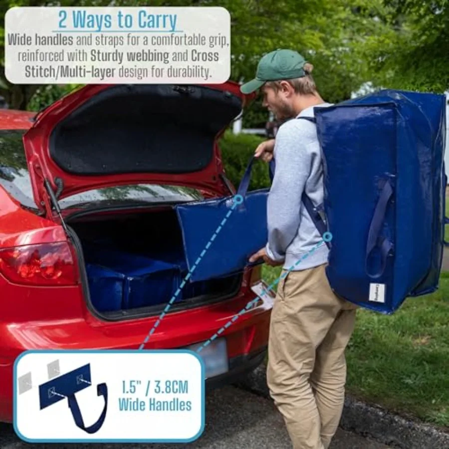 6 pacotes de sacos móveis com alças para mochila, caixas móveis resistentes, embalagem alternativa, grandes sacolas de armazenamento para entrada de dormitório