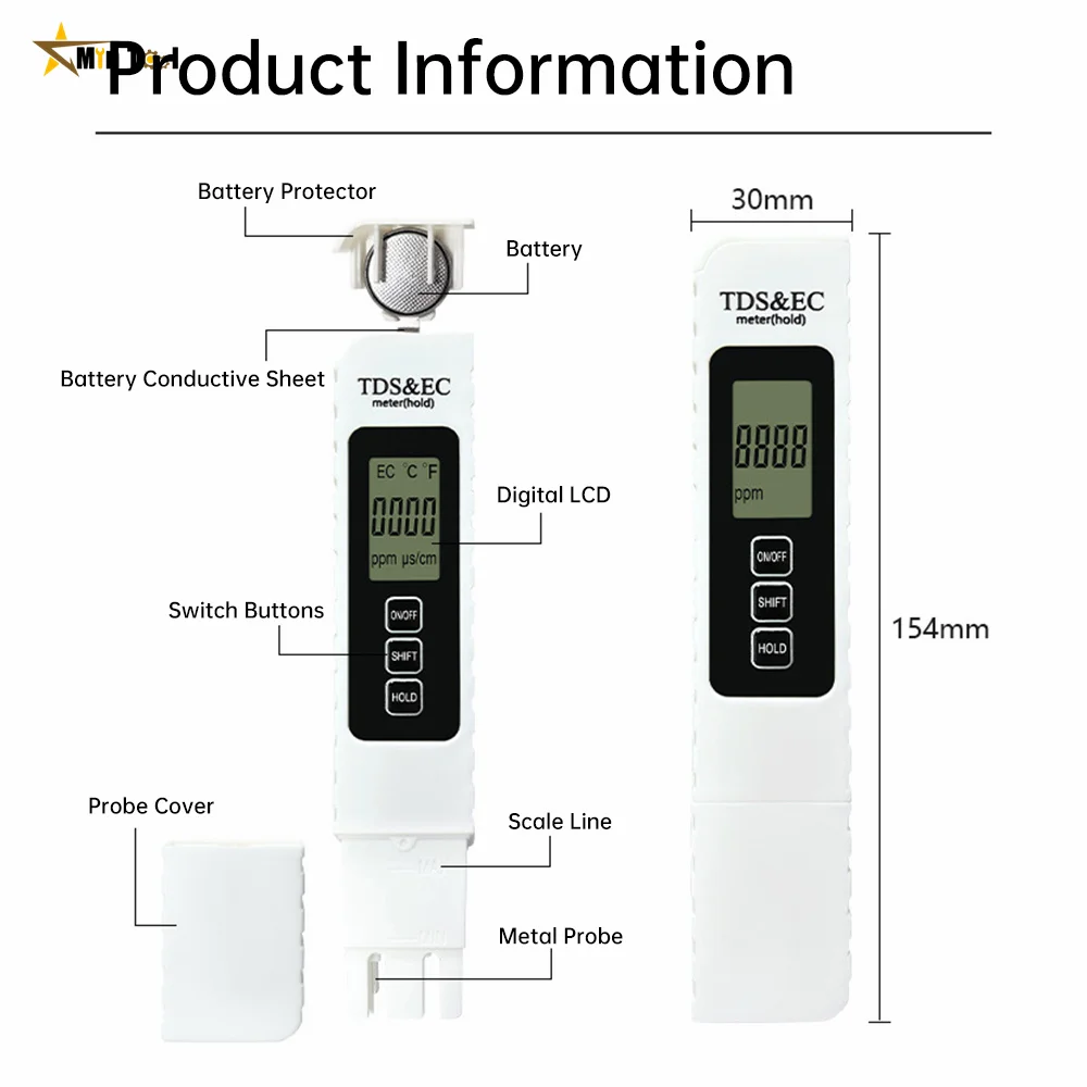 Water Quality Detection Pen Household Drinking Water EC Meter 2in1 TDS Test Meter Home Kitchen Supply