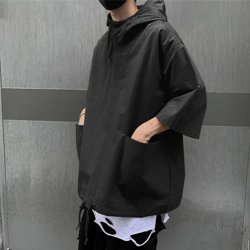 Hoodie Men T shirt Men's Summer Sweatshirts Korean Half Sleeve Pullover Tops Loose Hoodies Men T-shirt Streetwear