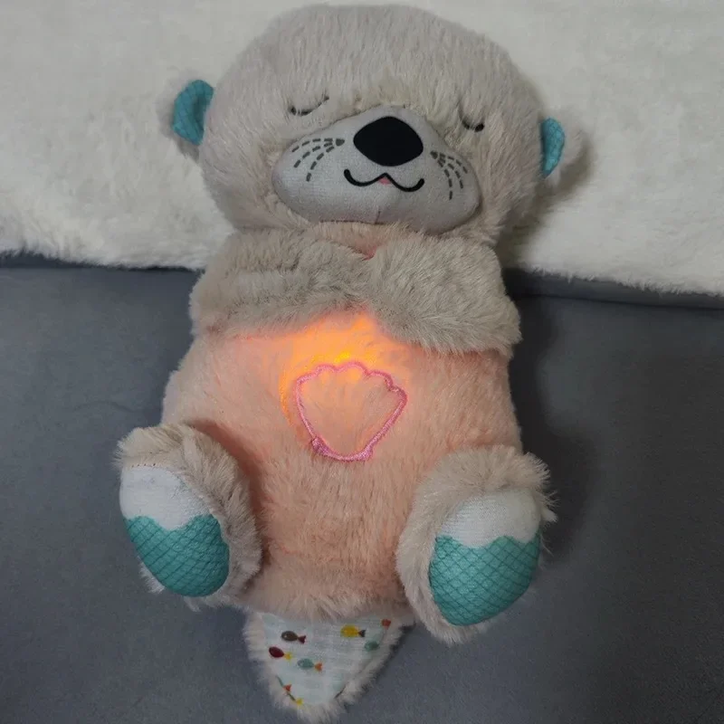 Baby Breathing Bear Baby Soothing Otter Plush Doll Toy Baby Kids Soothing Music Sleeping Companion Sound and Light Doll Toy Gift