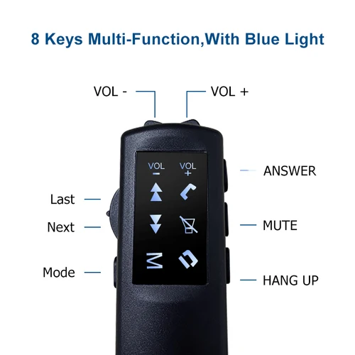 Imagen 2 del producto Botón de volante de coche multifuncional Universal de 8 teclas con luz azul para Radio de coche DVD GPS Unidad principal de navegación Multimedia