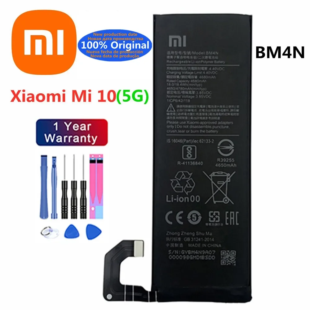 

4780mAh BM4N 100% Original Battery For Xiaomi Mi 10 Mi10 5G Phone Battery Bateria Batteries Fast Ship + Tools + Tracking Number