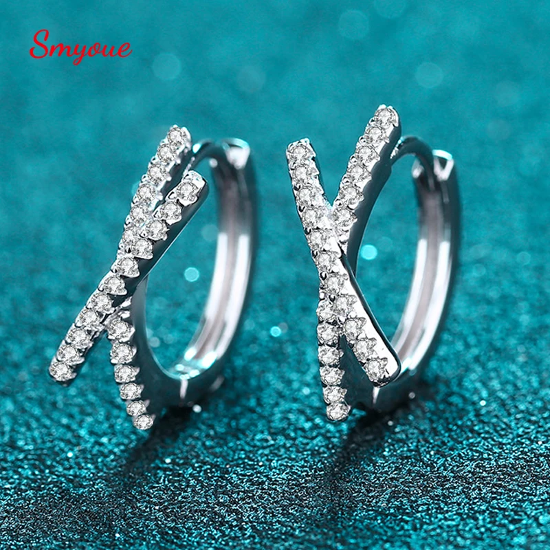 

Smyoue Total 0.28CT Real Moissanite Stud Earrings for Women Cross Wedding Sparkling 925 Silver Simulated Diamond Hoop Earring