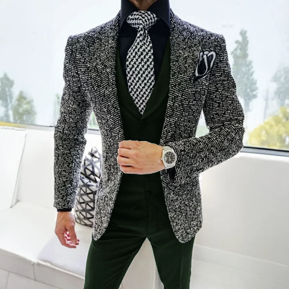 Fashionable Men's Suit 3 piece Suit Formal Business Work Clothes Blazer Pants Vest Wedding Groom Tuxedo Party Dinner Outfit