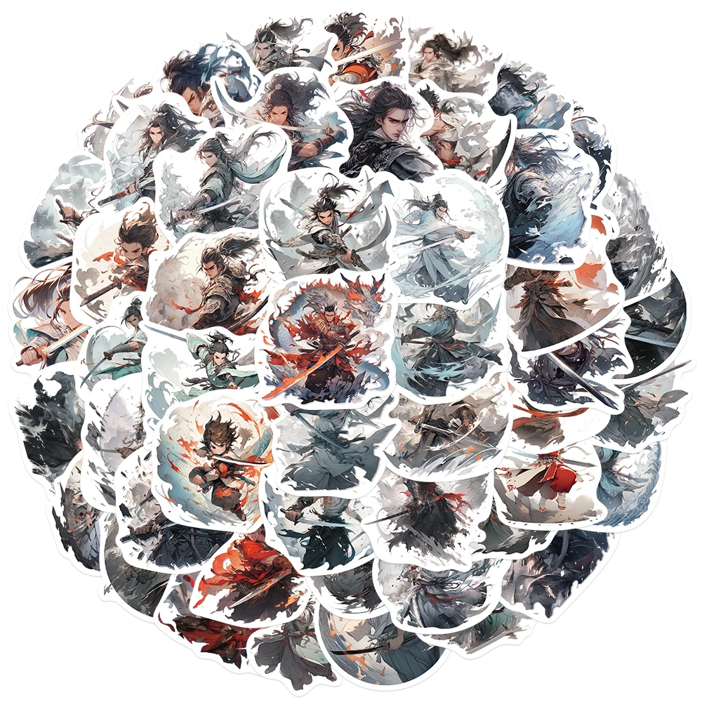 50PCS Antique Youth Swordsman Sticker Decoration DIY Laptop Refrigerator Computer Phone Graffiti Waterproof Art Toy Sticker