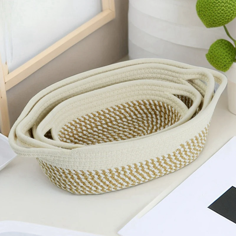 

Rope Storage Baskets Set Of 3 Organizer Woven Basket-Portable Cotton Bins For Clothes, Beddings Easy To Use