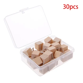30 Pcs Wooden Thumbtack Quadrate for Creative Decorative Drawing Push Pins Wood