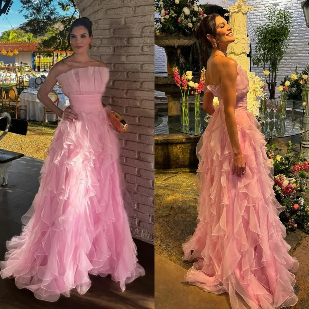 

Customized Formal Crepe Pleat Ruched A-line Strapless Long Dresses Bespoke Occasion Chinese Style Exquisite