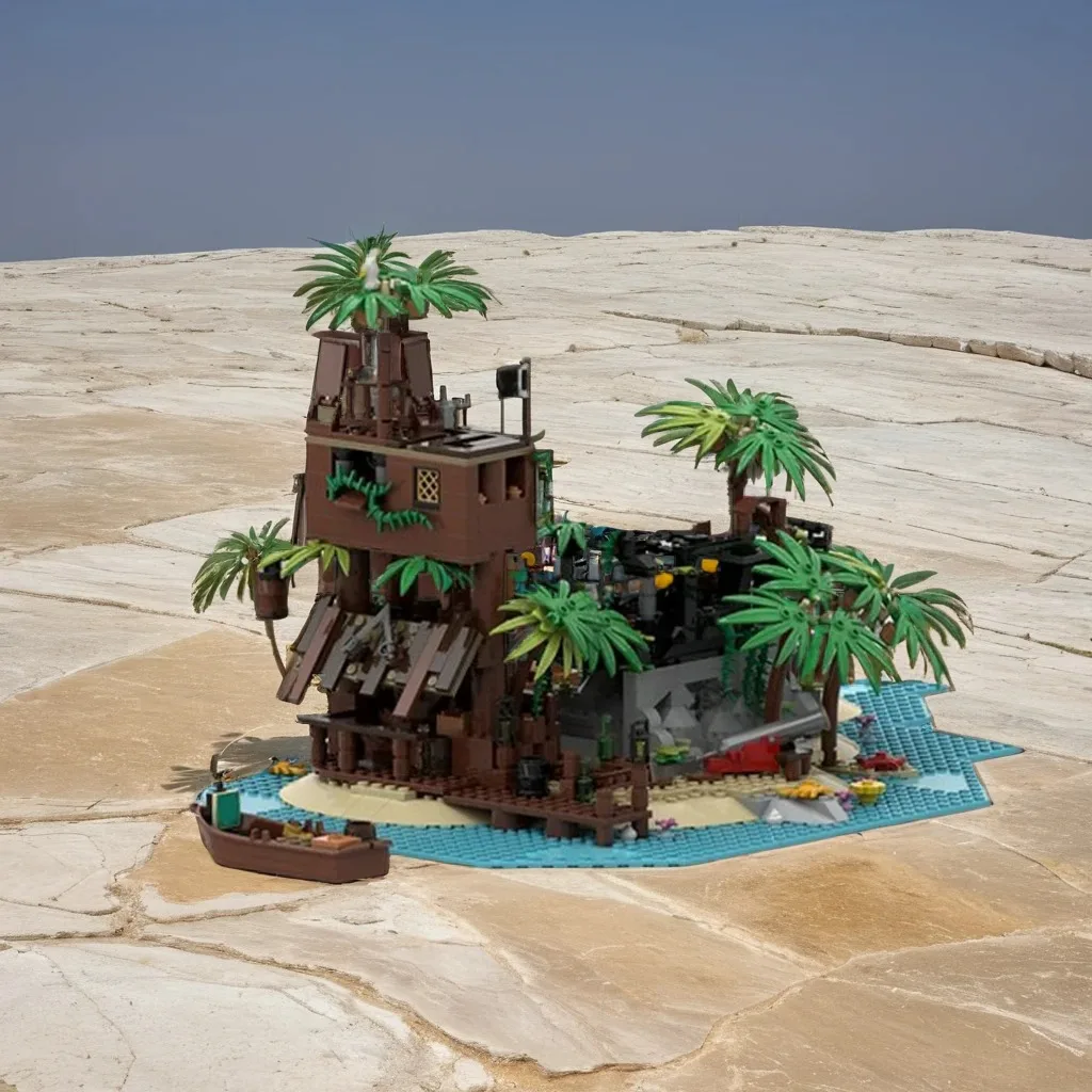 

889 шт. MOC пиратская тема пиратский сейф 2 скрытое убежище DIY модель строительные блоки игрушки на день рождения подарок