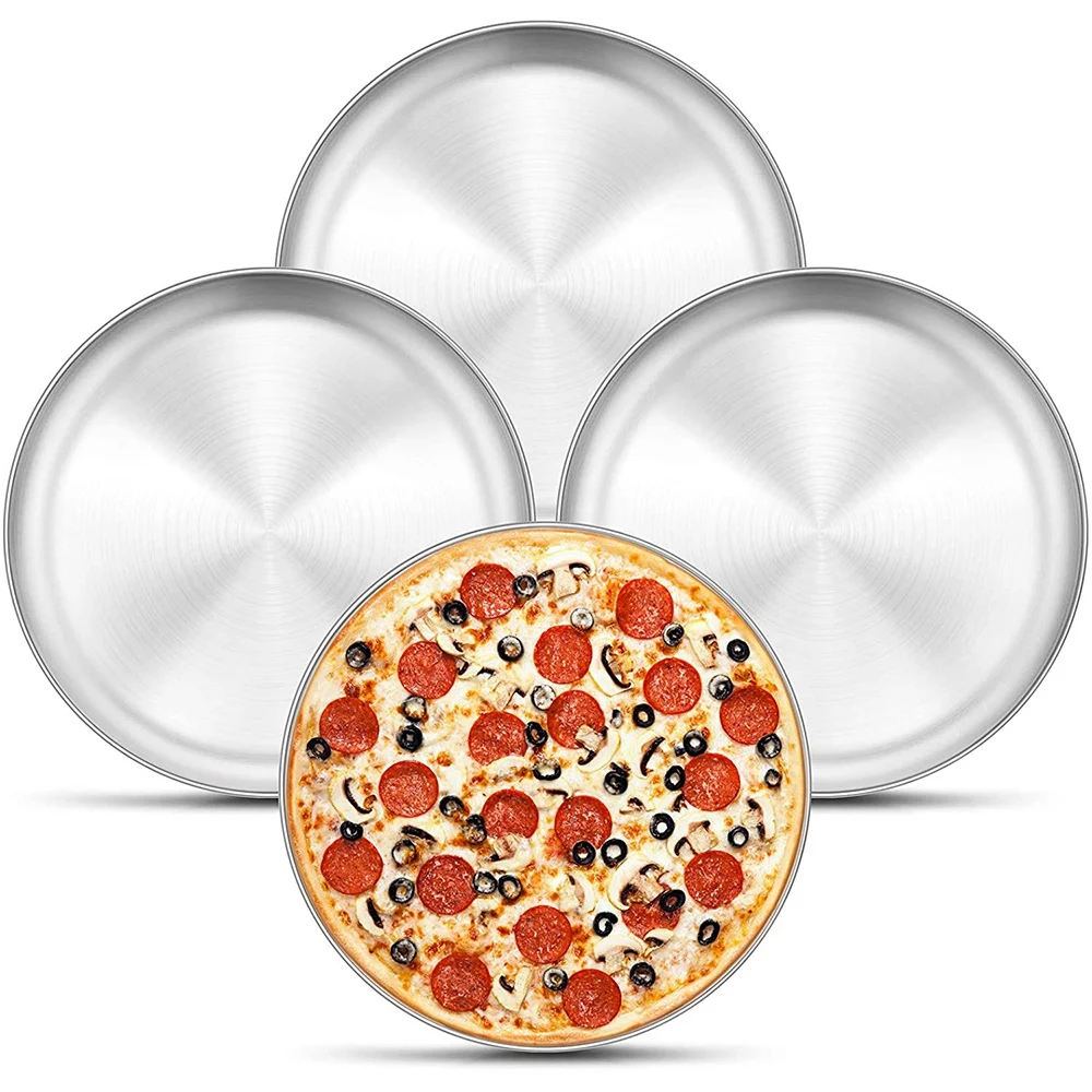 4 Pack 12 Inch Pizza Tray Stainless Steel Pizza Oven Baking Tray Round Pizza Baking Sheet for Baking Roasting Serving