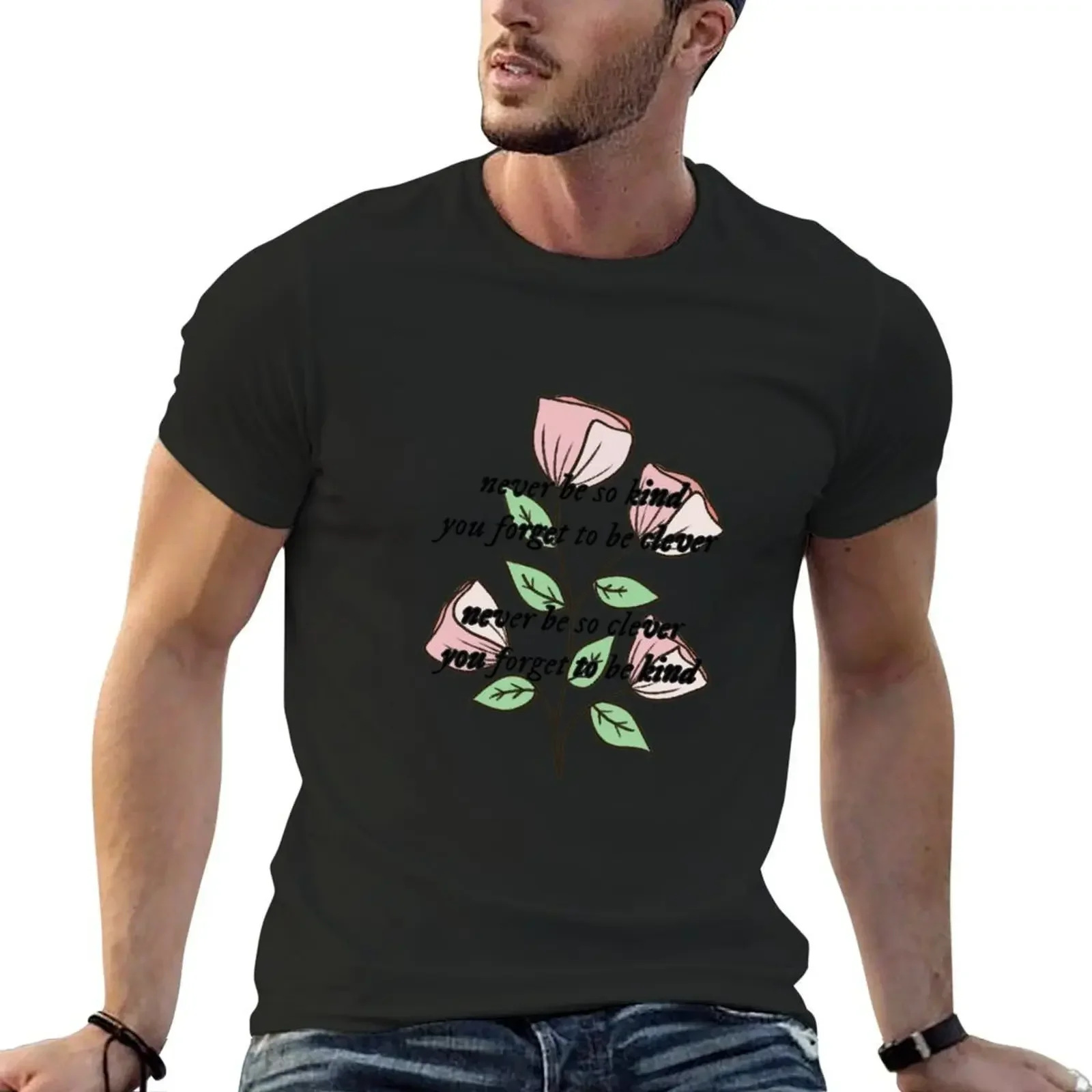 evermore - marjorie lyric with pink flowers T-Shirt cotton graphic tees blue archive hippie clothes funny t shirts men