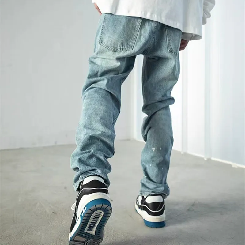 2023 Y2K Streetwear Patch Embroidery Ripped Stacked Jeans Pants Men Clothing Straight Old Hip Hop Denim Trousers Pantalon Homme