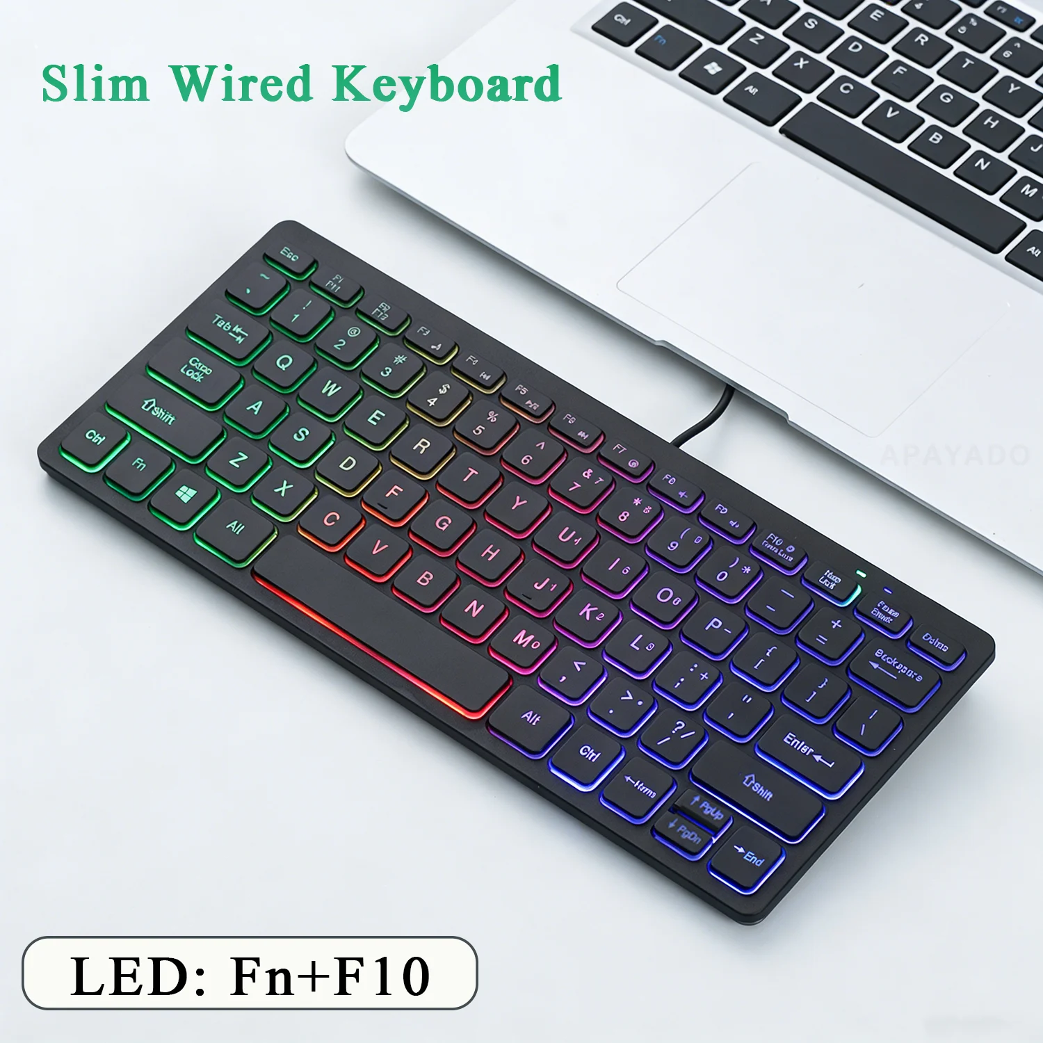 K1000 Slim Wired Keyboard 78-Key Mini RGB Backlit Keyboard Translucent Keycaps Quiet Mute Keys Ultra-Portable
