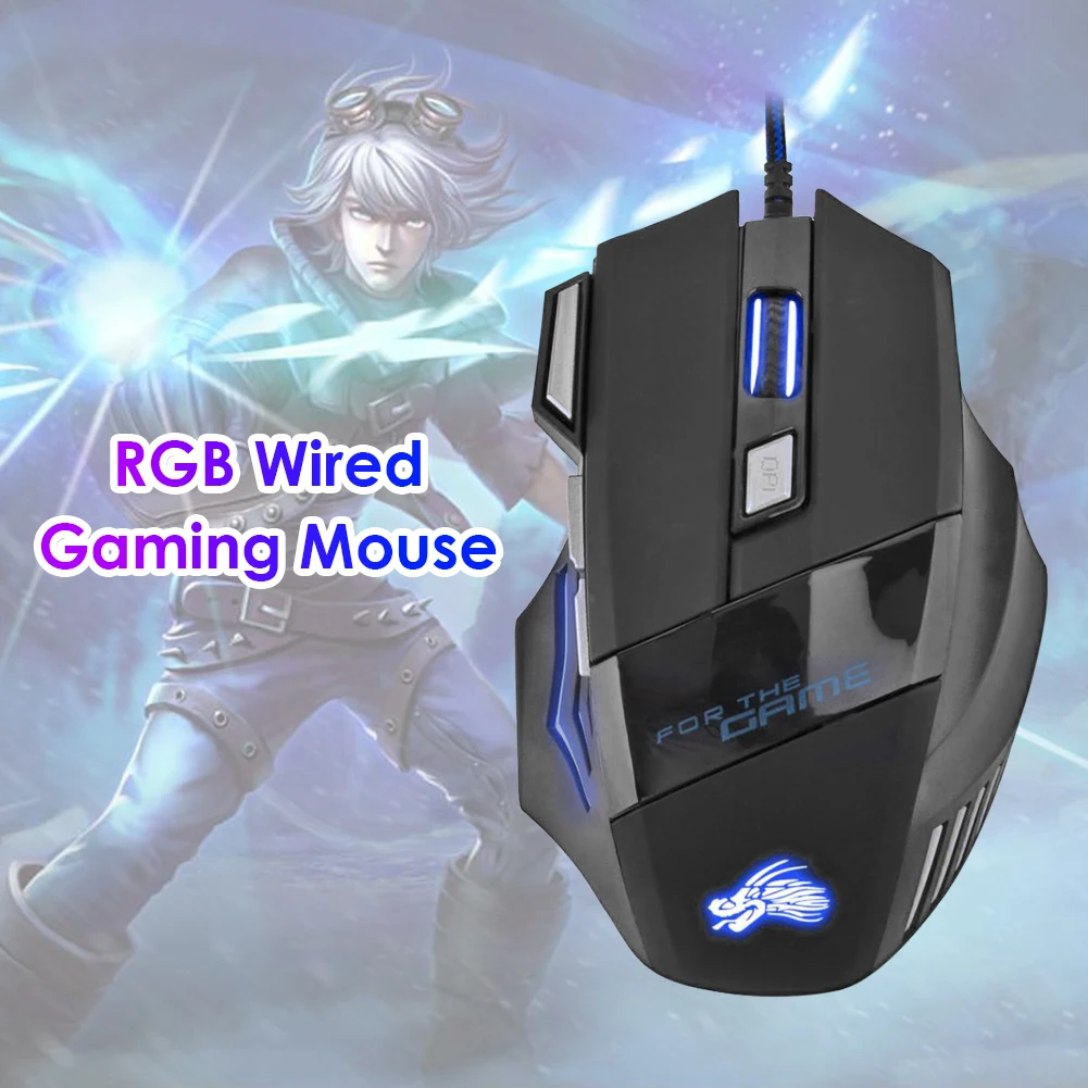 Mouse da gioco cablato professionale 7 pulsanti 5500 DPI LED