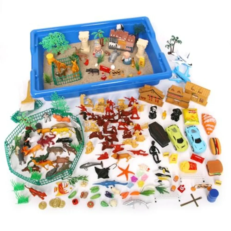 

Набор для песочной терапии: 175+ миниатюр, портативный песочный лоток с песком для снятия стресса и эмоционального выразительства