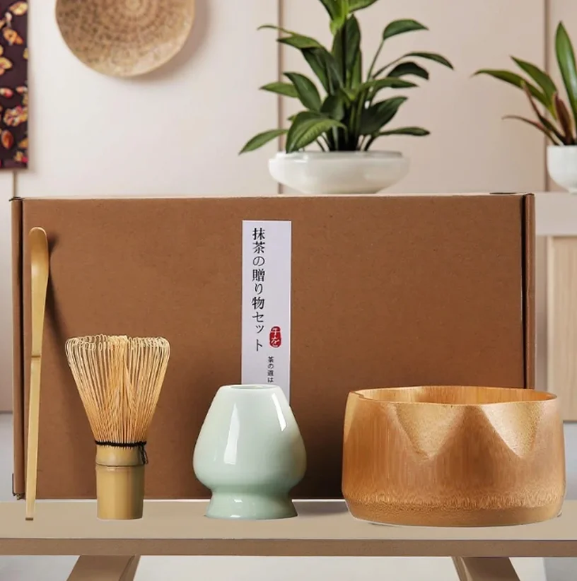 Kit Matcha de 4 Uds., juego de batidores Matcha con cuenco de bambú hecho a mano, juego de batidores de 100 puntas, herramientas para hacer té Matcha de estilo japonés