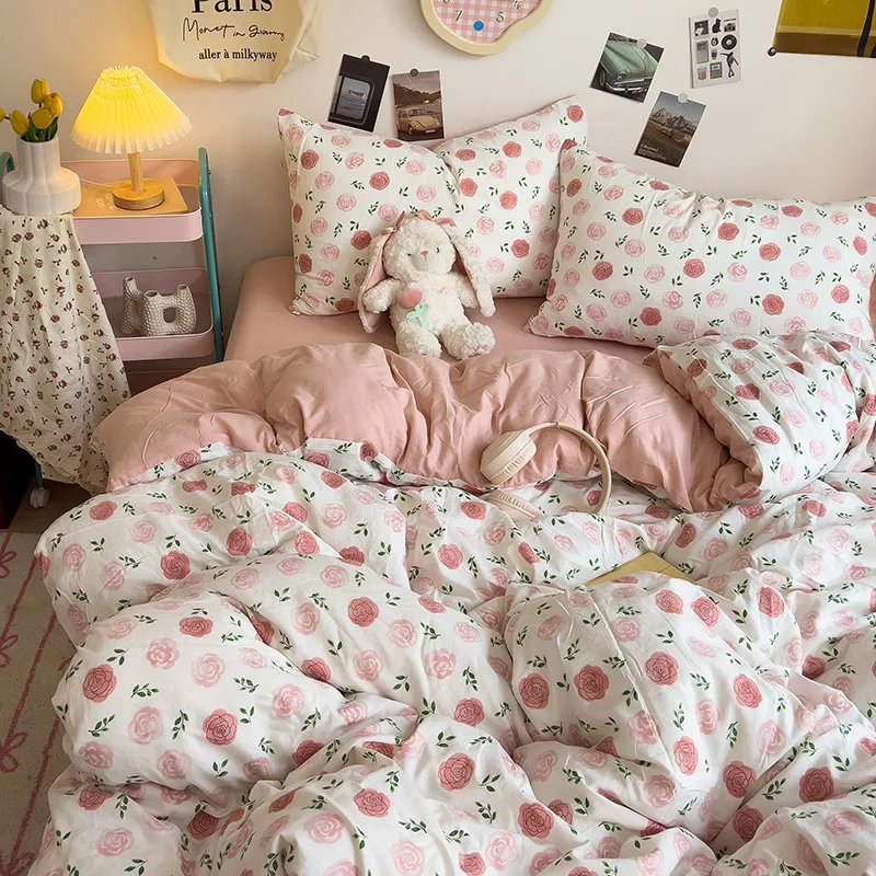 

Korean Floral Print Single Duvet Cover Sweet Comfortable Quilt Cover for All Seasons Skin-Friendly Bedclothes Without Pillowcase