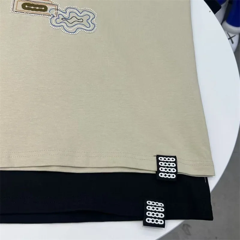 Goodbrand القطن الخالص قصيرة الأكمام الرجال النساء زهرة التطريز GOODBRAND عارضة تي شيرت أعلى المحملة