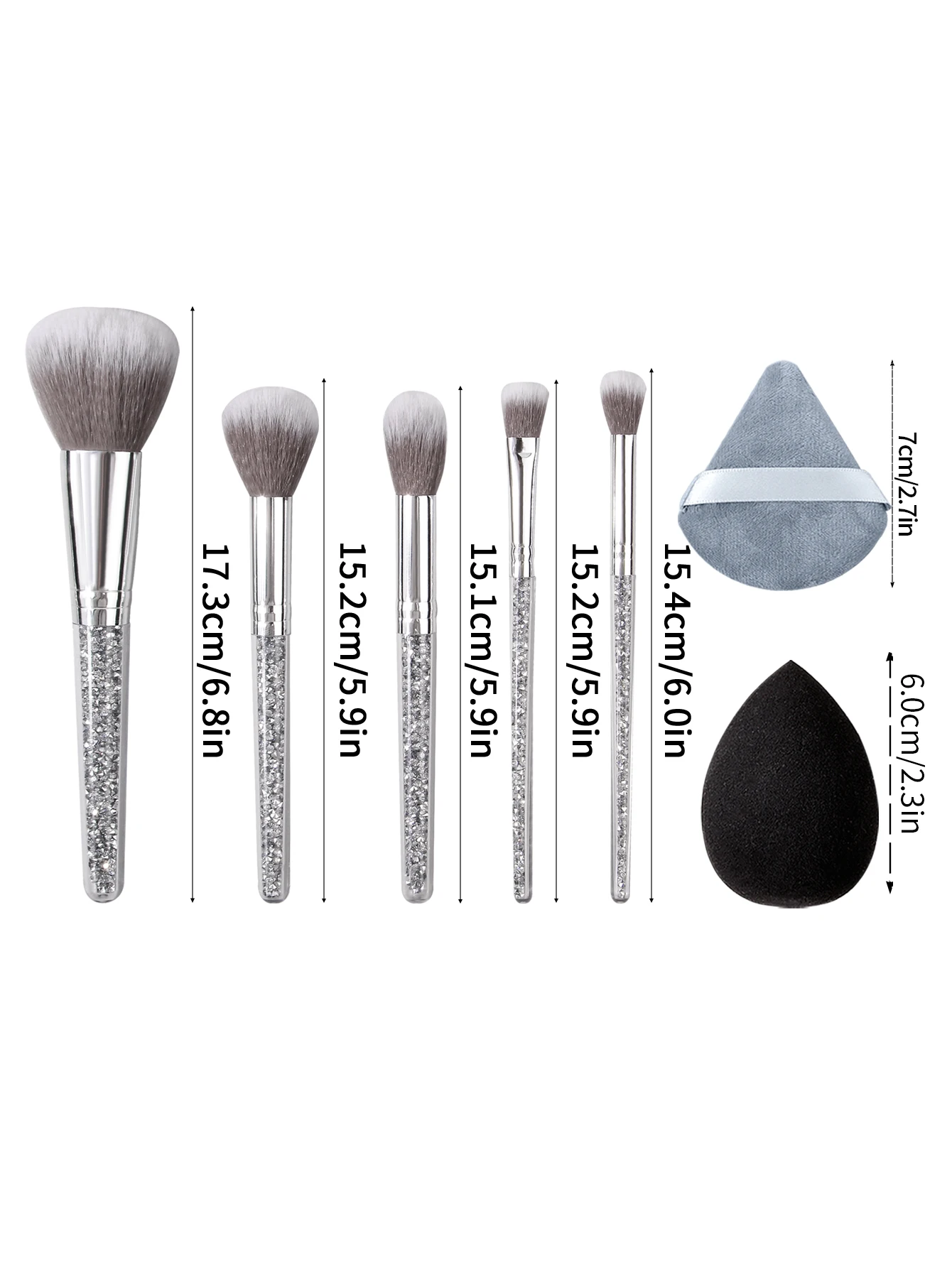 9-częściowy profesjonalny zestaw pędzli do makijażu: zestaw pędzli do makijażu z diamentowymi uchwytami + gąbka do makijażu w kształcie jajka, nieprzywierająca do pudru.