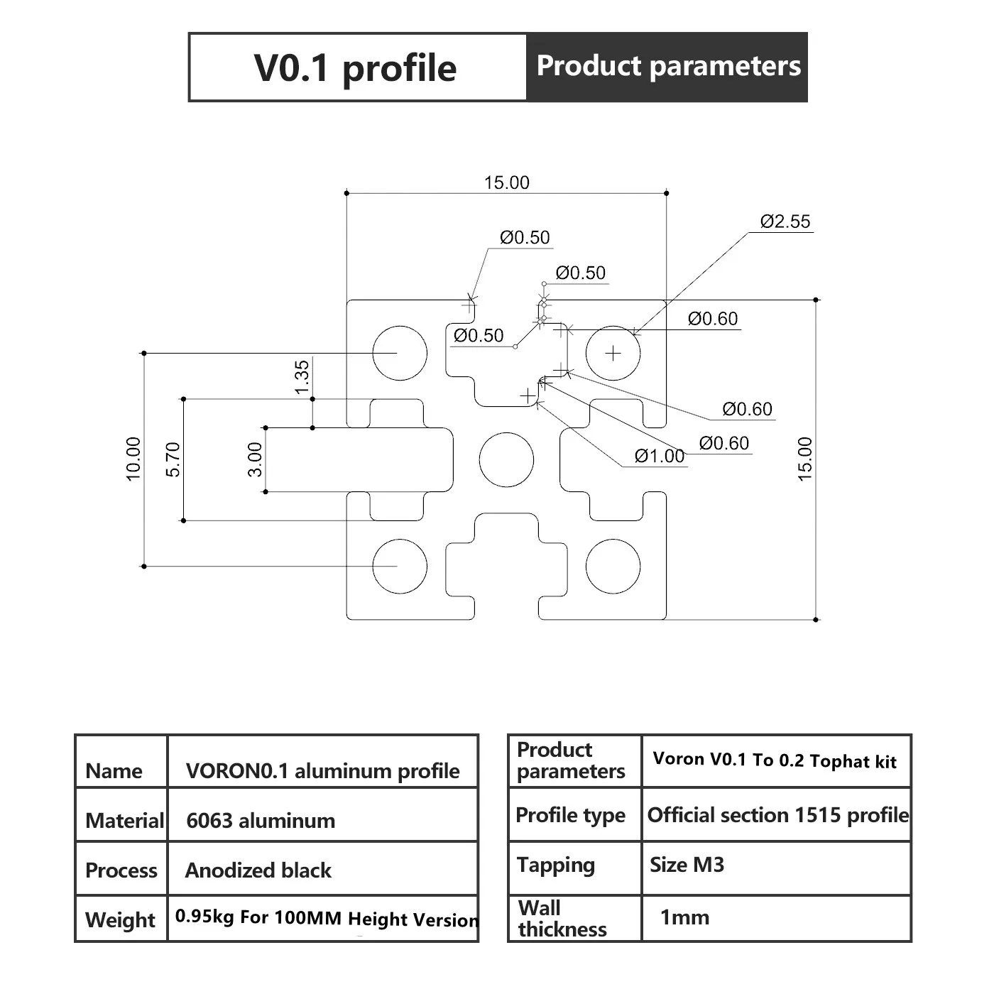 Funssor Voron V0.1 to V0.2 enclosure panel 1515 extrusion Upgrade kit with 80MM/100mm Height