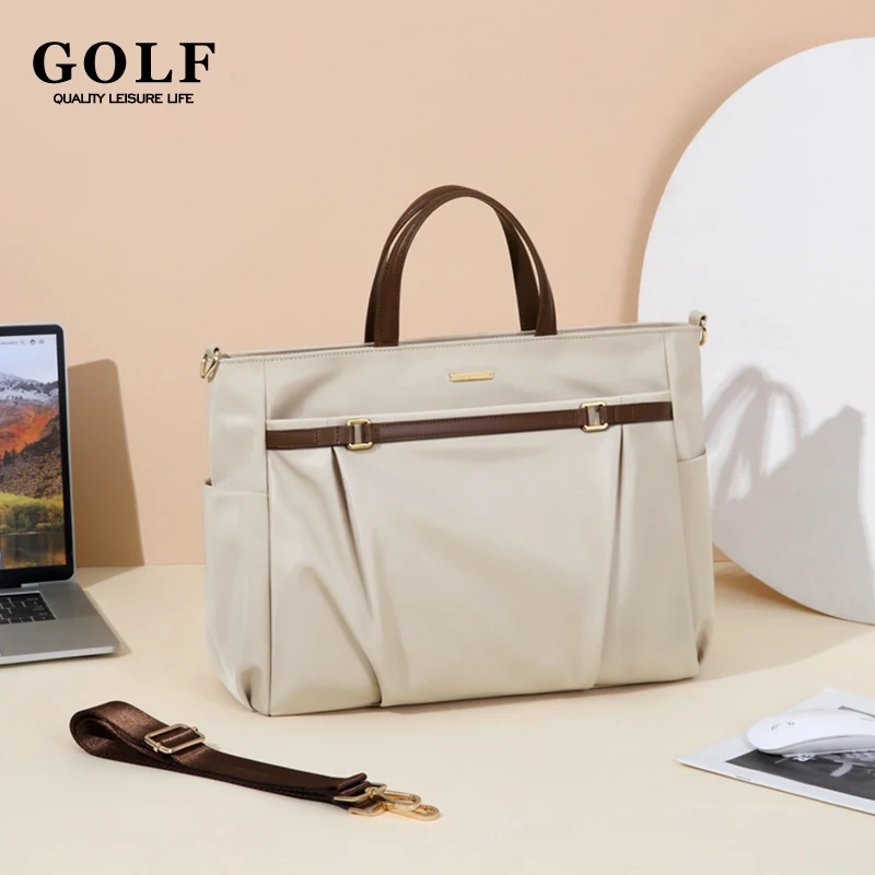 GOLF Women's Business Bags Briefcase Nylon Leather Handle Laptop Shoulder Bag 15 Inch Woman Handbag Fashion Tote Bag Side Pocket