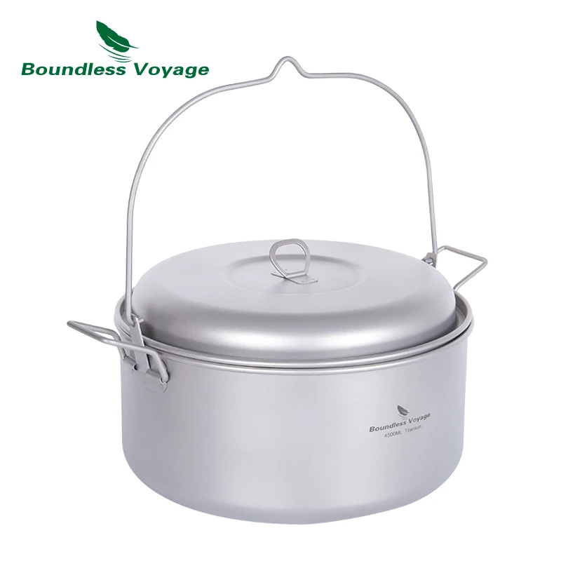 

Boundless Voyage Outdoor Camping Cookware Titanium Steamer Pot Stock Soup Pot Set Lightweight Picnic Hiking Hanging Pot