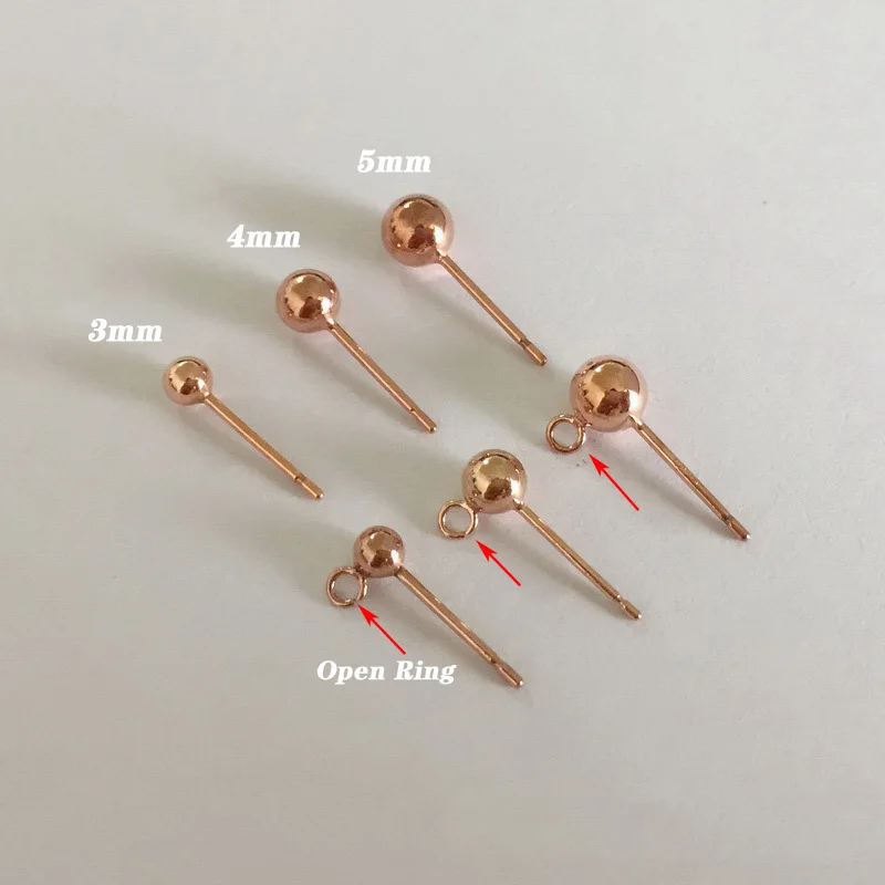 14K Roségold gefüllte Kugelpfosten-Ohrringe mit oder ohne Ring 3/4/5mm Ohrstecker Großhandel BULK DIY Schmuckzubehör