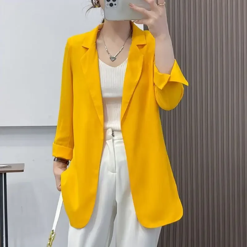 Women's Spring Summer Korean New Chiffon Suit Coat Fashion Design Candy Color Thin Sun Protection Shirt Casual 3/4 Sleeve A720