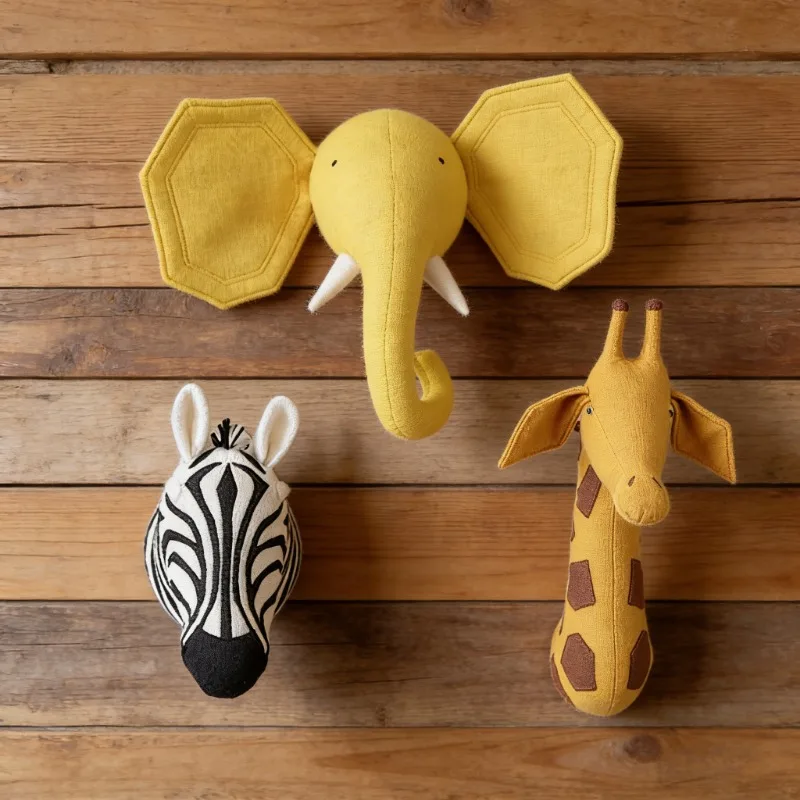 INS Room Decor Felt Animal Heads Handmade Soft Plush Toys Wall Hanging Ornaments Practical Decoration Supplies for Kids Rooms