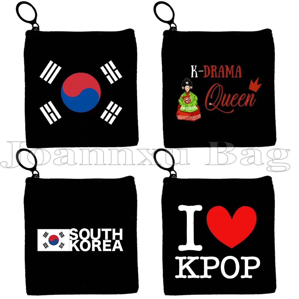 KPOP South Korea Flag Seoul Ulzzang Ins Finger Heart Cute Fashion Canvas Anime Coin Purse Key Case Small Bag Wallet Zipper Pouch