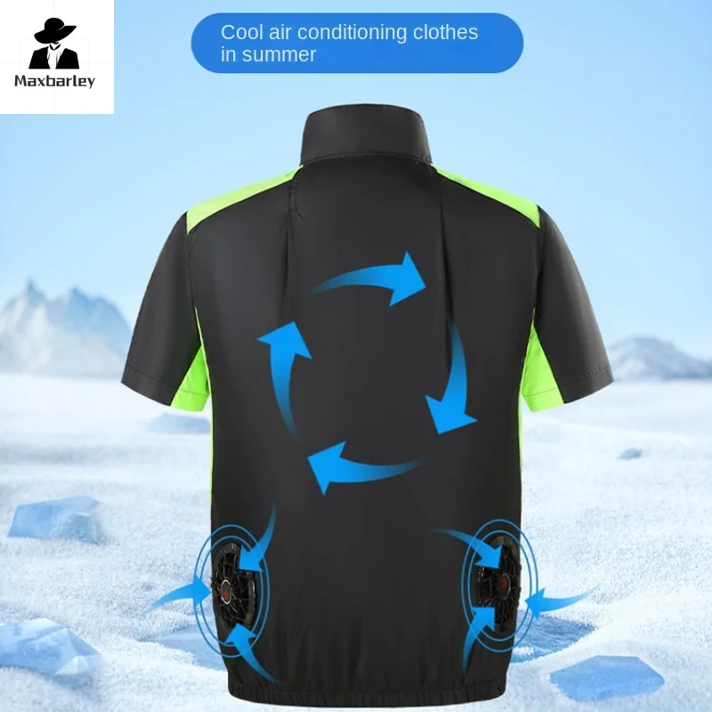 Chaqueta fresca de verano para hombre, ventilador de carga USB, aire acondicionado, ropa de senderismo, chaleco de Camping, escalada al aire libre, trabajo, pesca, manga corta