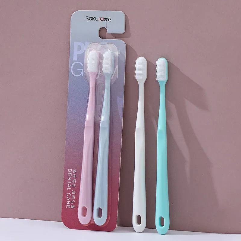 2 PC Nano Filament Soft Bristled Toothbrush For Couple Adult Household Oral Cleaning Brush Convenient Travel Set Teeth Care Tool