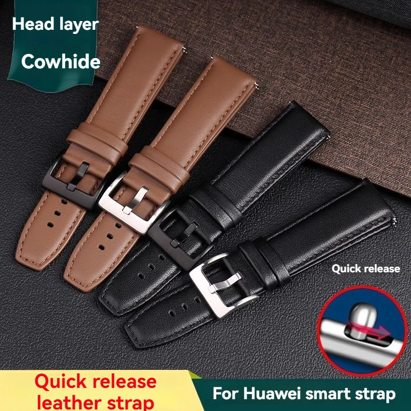 

For Huawei Watch Smartwatch GT5 GT4 GT3 Casual Cowhide Lea-ther Watch Bands 46mm Dial Men's Calfskin Quick Release Bracelet 22mm
