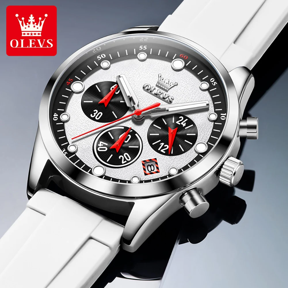 OLEVS 5602 Original Chronograph Quartz Watch For Men Silicone Strap Waterproof Wrist Watches Calendar Fashion Sport Man Watch