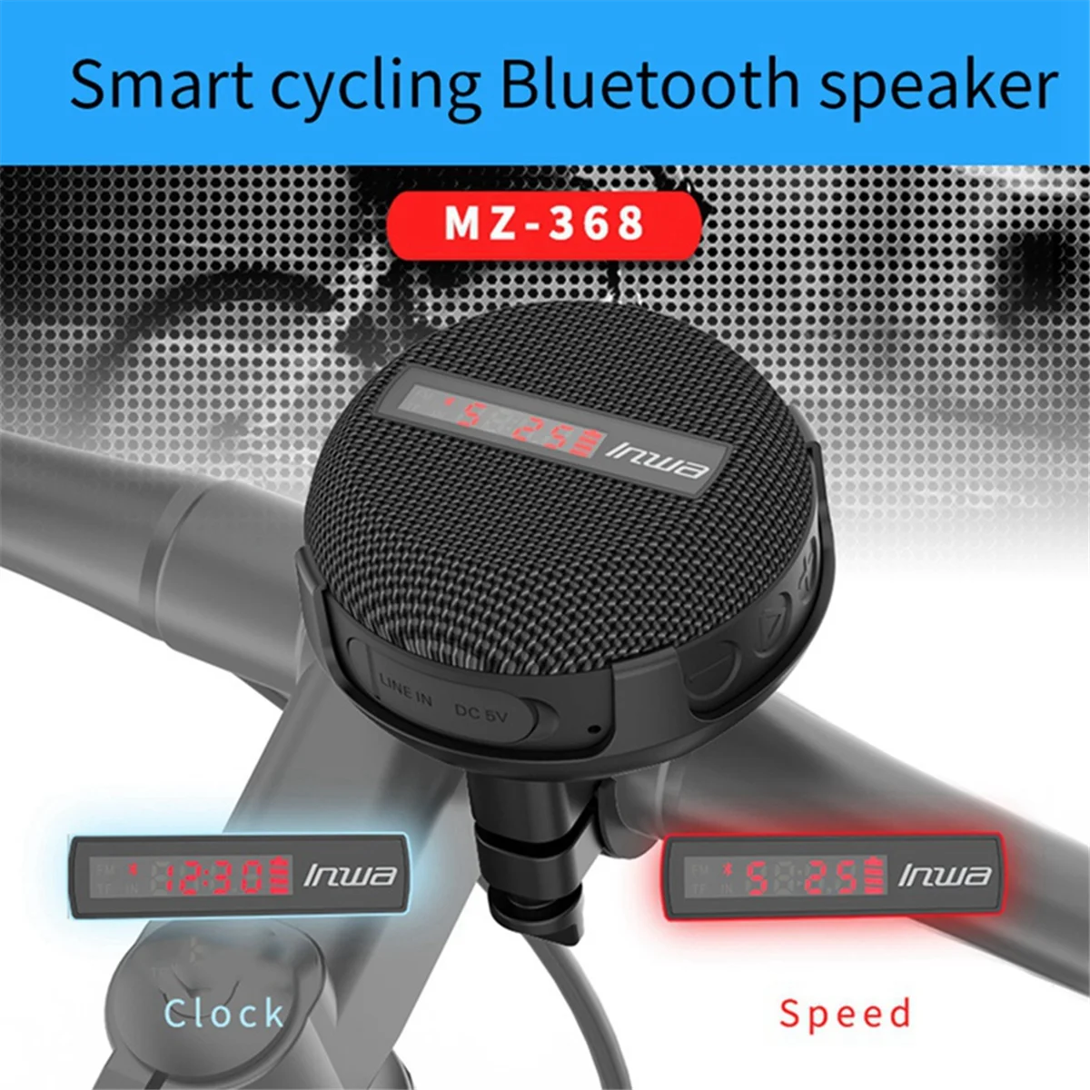 INWA Smart Bluetooth Quick Display Speaker Portable Waterproof and Dustproof Outdoor Cycling Speaker - Black