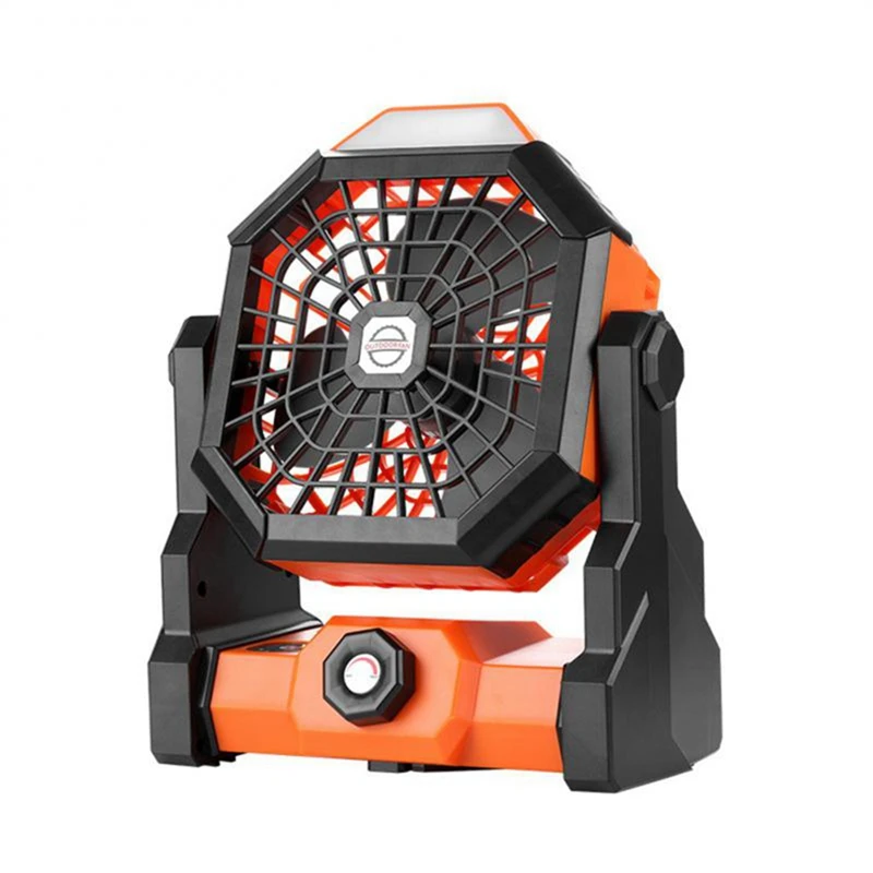 Camping Fan Outdoor Tent Fan 7800Mah Rechargeable Battery Operated Camping Fan With LED Night Light Orange