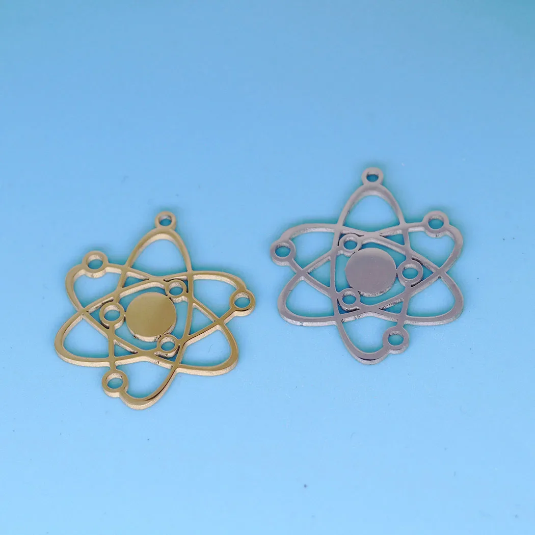 3Pcs DIY Tassels Earrings Atom Physic Science Stainless Steel Pendant Charms For Jewelry Making Bracelets Findings DIY Accessory