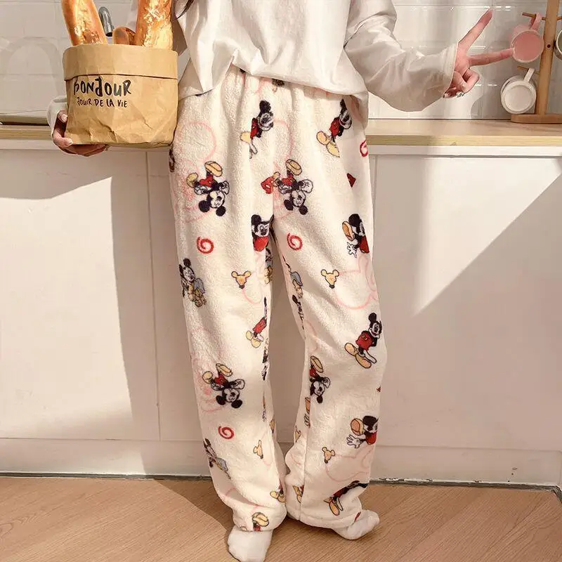 

Женские мягкие фланелевые длинные штаны для сна с мультяшным аниме-принтом, теплые и уютные, повседневная домашняя одежда для женщин