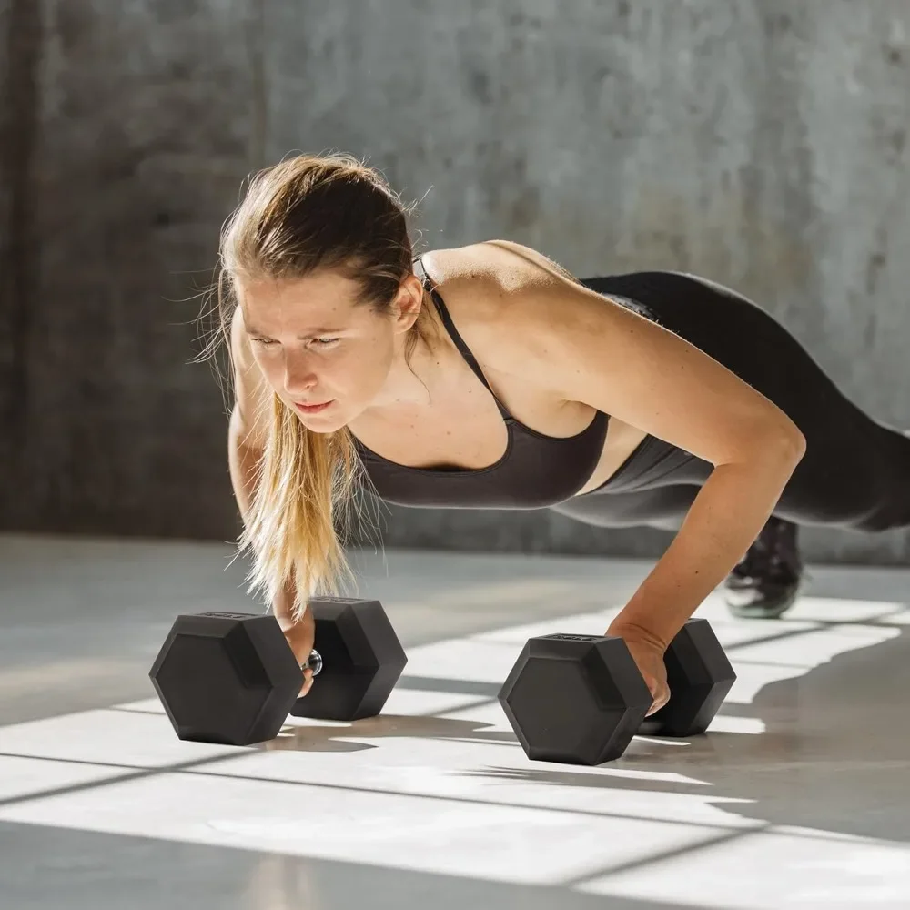 أزواج دمبل سداسية مطلية بالمطاط للمنزل وصالة الألعاب الرياضية واللياقة البدنية وتدريبات القوة وأوزان التمرين #6