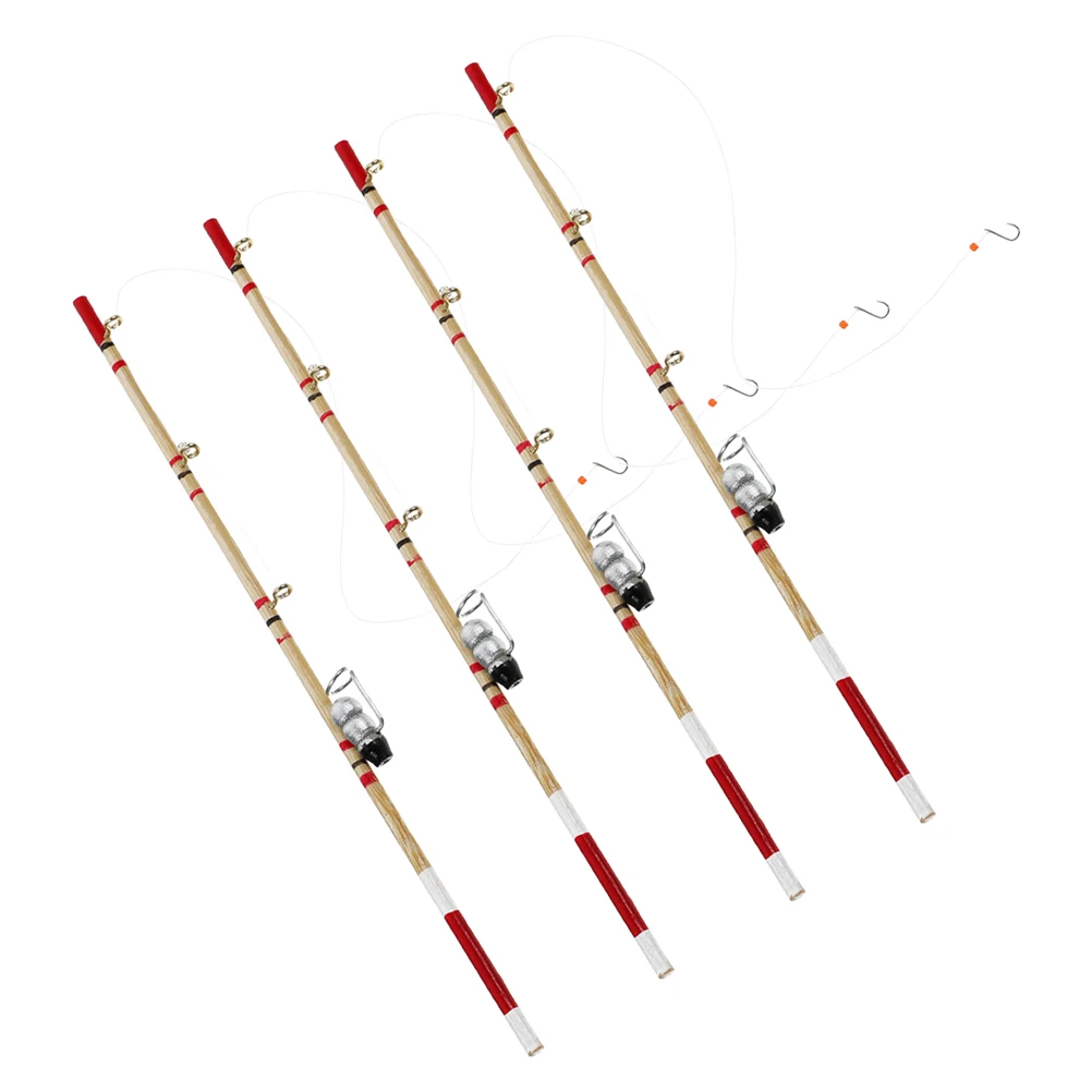 

4pcs Miniature Fishing Gear Set Realistic Wood Dollhouse Accessories Mini Rods Craft Decor Scenery Props Landscape Furniture