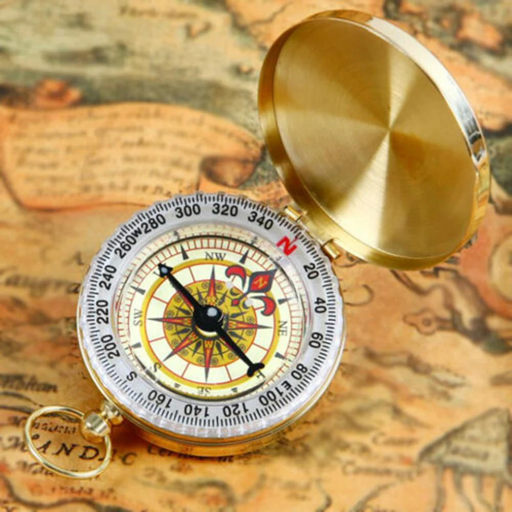 Pocket Brass Golden For Compass Portable Noctilucent Vintage For Compass Navigation Outdoor Hiking Camping Accessories