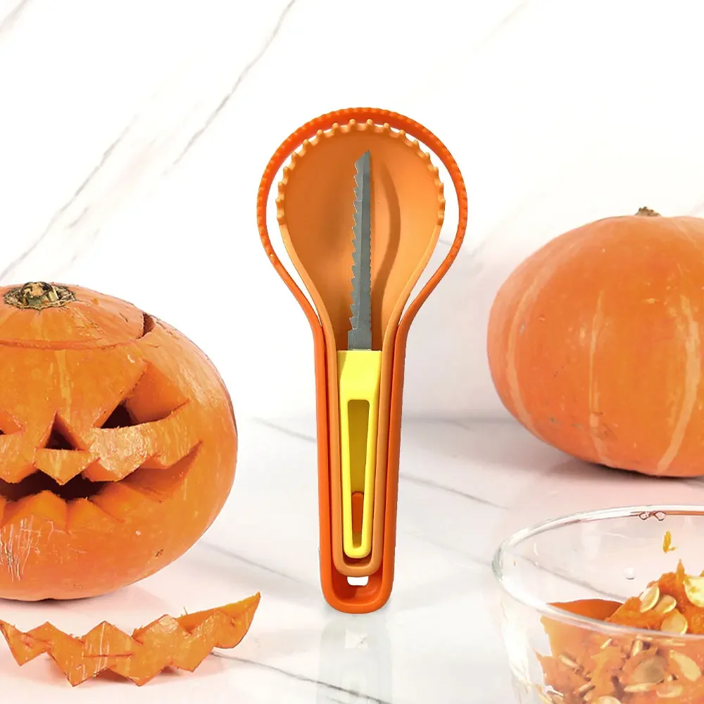 Separador de melão e frutas Halloween Pumpkin Separator Core-Cutter Polpa de escultura, Faca de frutas, Gadgets de cozinha domésticos 3 em 1