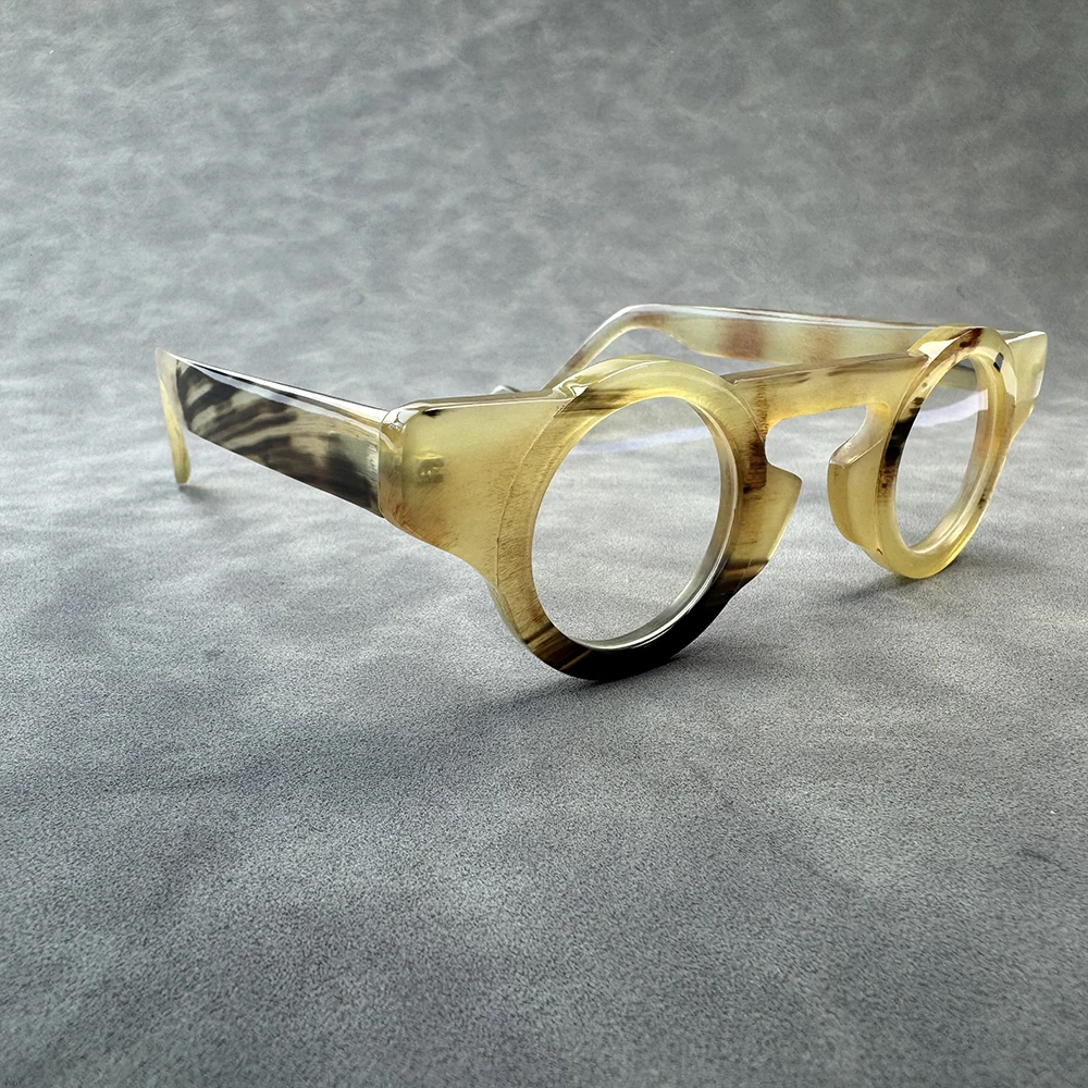 Women Man Glasses Frames Round Stripes Vintage Handmade Natural Horn Prescription Eyeglass Frames Unique Optical Lenses Eyewear