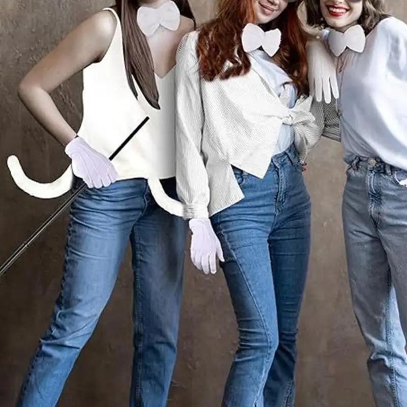 652F Chuột Đầu Đuôi Mù Mía Bowtie Kính Chuột Trang Phục Bộ Phụ Kiện Trang Phục Hóa Trang Halloween Cosplay Đạo Cụ