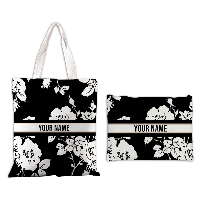 Vintage Floral Name Cosmetic Bag Tote Handbag Set For Women Travel Shopping Organizer Custom Wedding Gift Side Bag for Ladies