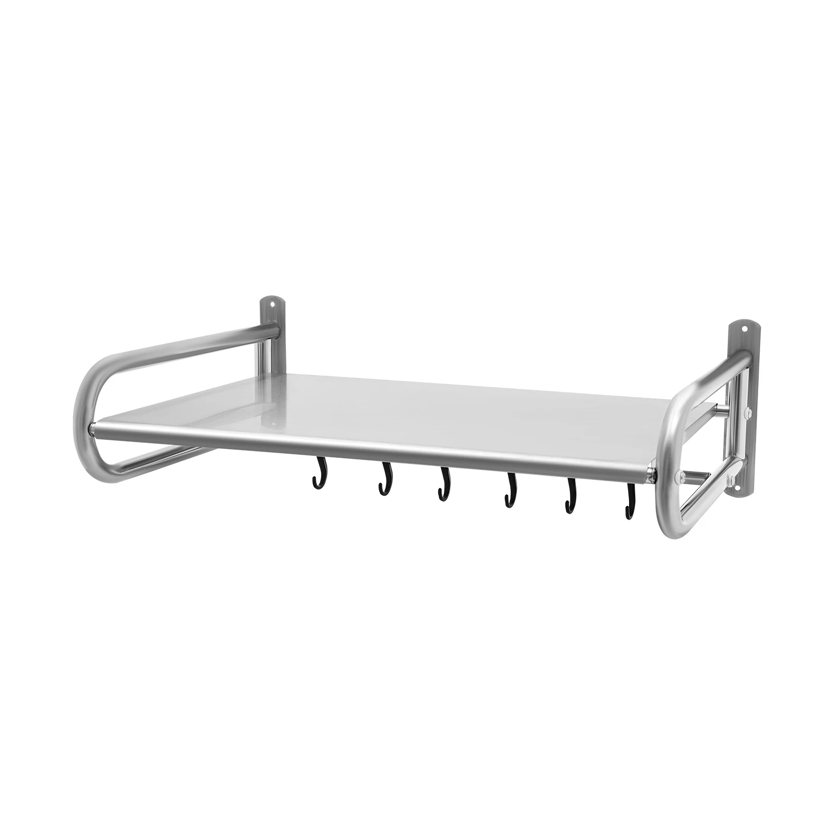 Edelstahl-Mikrowellenherd-Regal, Wandmontage, Küchenregal, Regale, Theke, neu, mit 6 Haken für Küche, Arbeitszimmer, Balkon – Detail 4