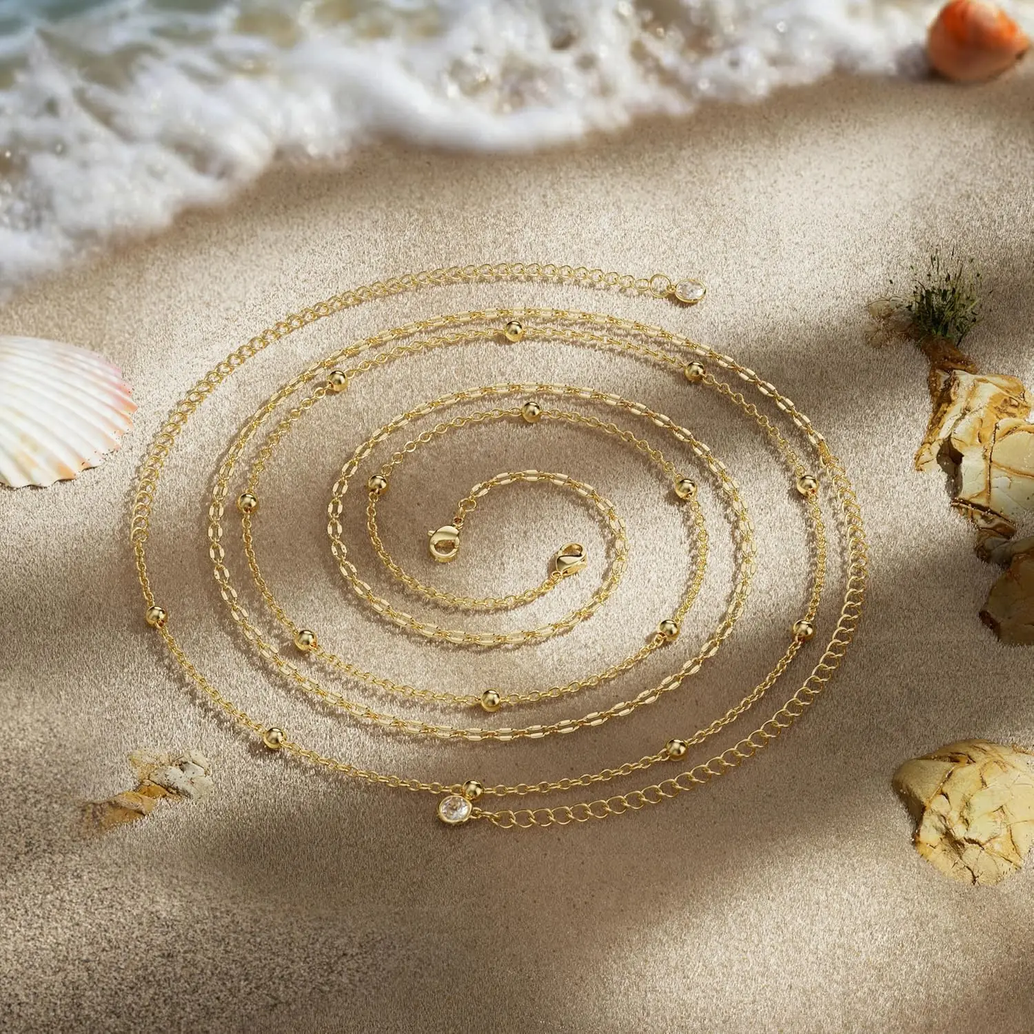 14K Gold Plated Waist Chain Women Layered Waist Beads Belly Body Gold Chain Belt, Waterproof Summer Beach Jewelry for Bikini - view 6